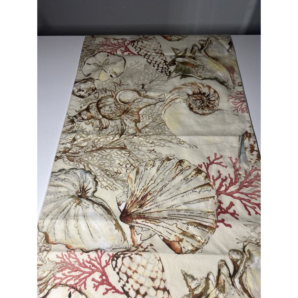 Pottery Barn Table Runner Sea Shell Beige and Coral Coast design 18x90 inch Rare